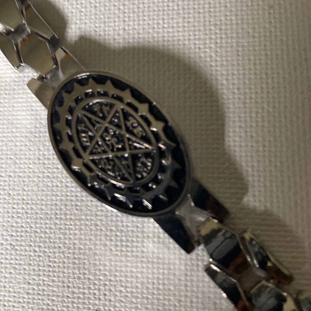Pentagram Silvertone Link Bracelet
